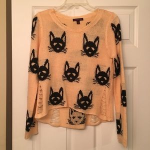 pink MATERIAL GIRL distressed crop cat sweater